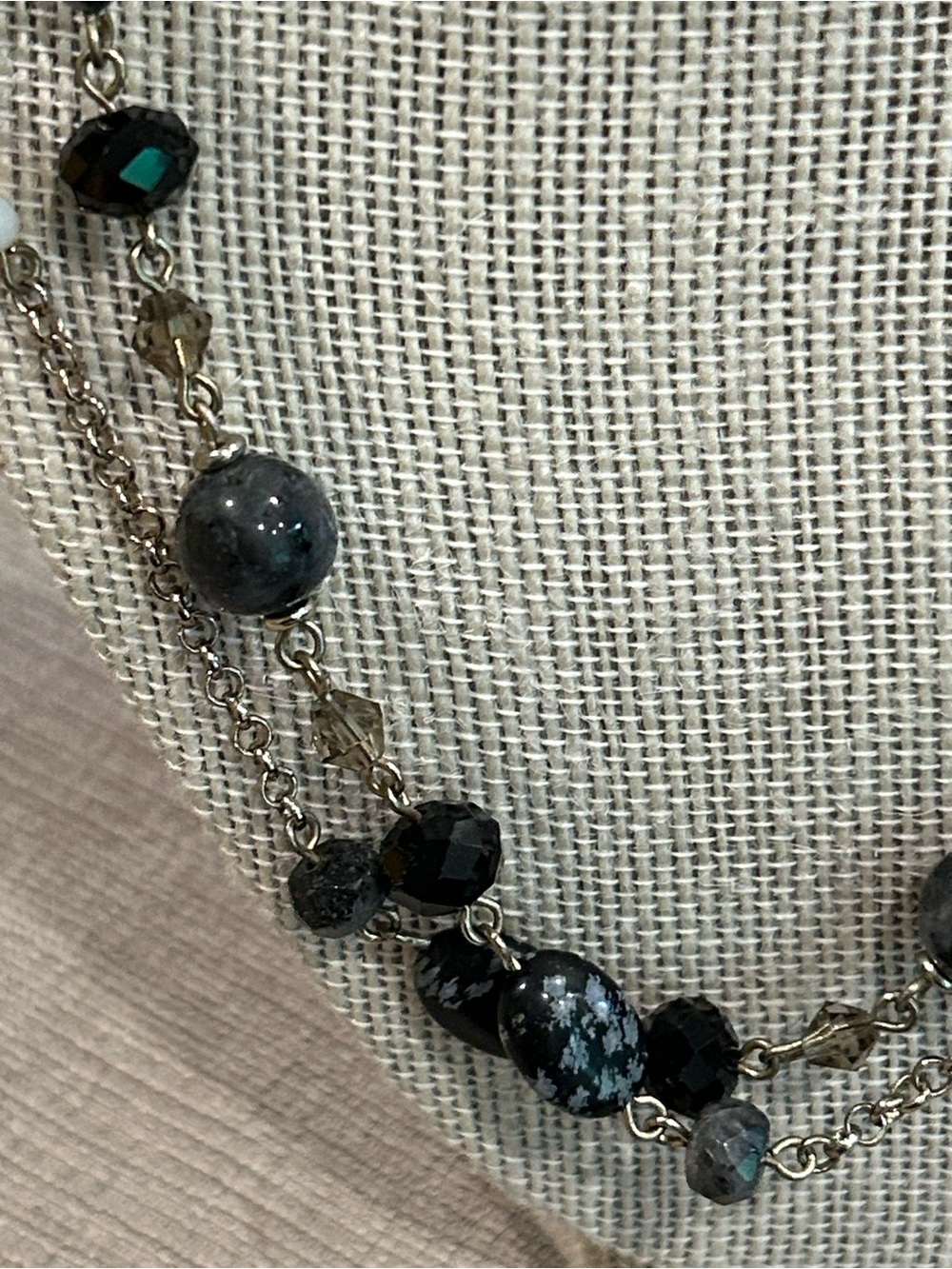 Talbots Multi-Strand Black snowflake obsidian stone and Gray Beaded necklace image 3